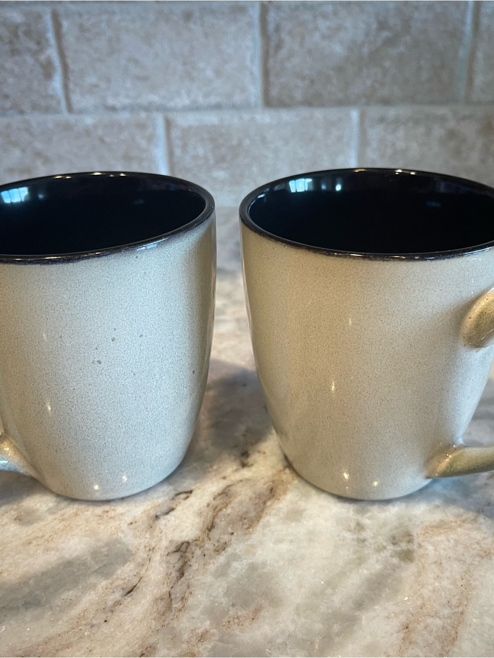Cream Exterior Ceramic Mugs with Black Interior - Set of 2